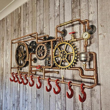 Industrial Steampunk Gear Wall Coat Rack – Handmade Statement Storage Piece