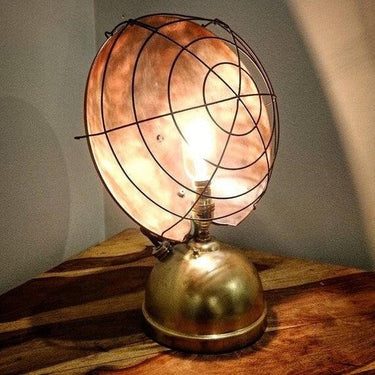Handmade steampunk table lamp with brass base and vintage metal cage, industrial decor