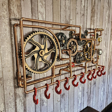 Industrial Steampunk Gear Wall Coat Rack – Handmade Statement Storage Piece