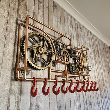 Industrial Steampunk Gear Wall Coat Rack – Handmade Statement Storage Piece