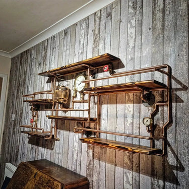 The Hounsbuck Steampunk Shelving Unit - Retro Industrial wall art Home Bottle Storage