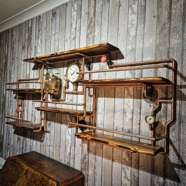 The Hounsbuck Steampunk Shelving Unit - Retro Industrial wall art Home Bottle Storage