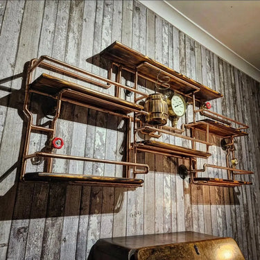 The Hounsbuck Steampunk Shelving Unit - Retro Industrial wall art Home Bottle Storage