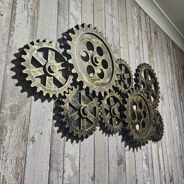 Industrial Wooden Gear Wall Art | Handmade Steampunk Cog Decor