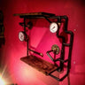 Steampunk industrial shelving unit with wood shelves and metal pipes, wall-mounted decor